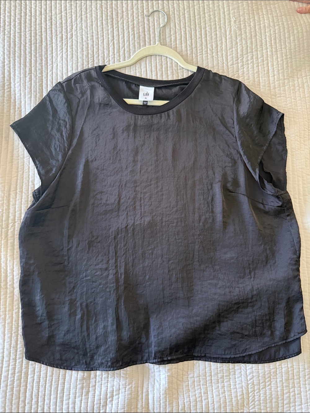 CAbi Black Short-Sleeve Relaxed Silky Top